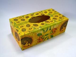 Krabička dřevěná na papírové kapesníky - Slunečnice