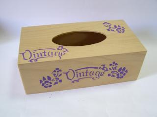 Krabička dřevěná na papírové kapesníky - Vintage fialová