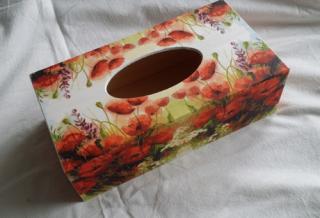 Krabička dřevěná na papírové kapesníky - Vlčí máky