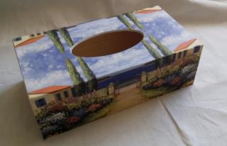 Krabička dřevěná na papírové kapesníky - Zahradou k moři