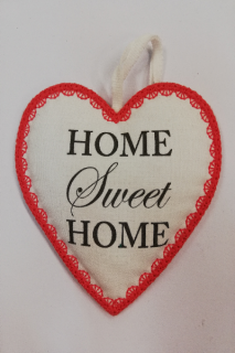 Látkové srdíčko bílé s červeným okrajem - Home Sweet Home