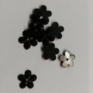 Našívací korálky kabošony květinka černá - 12mm