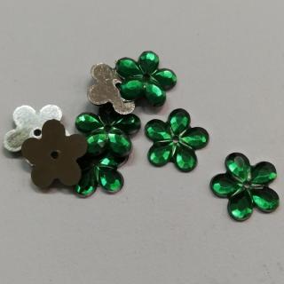 Našívací korálky kabošony květinka tmavě zelená - 12mm