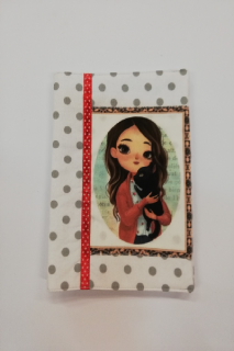 Obal na knihu nebo diář - 15,5 x 21,5 cm -  holčička s kočičkou