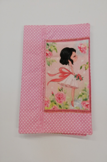 Obal na knihu nebo diář - 15,5 x 21,5 cm -  holčička s růžovou mašlí na růžové