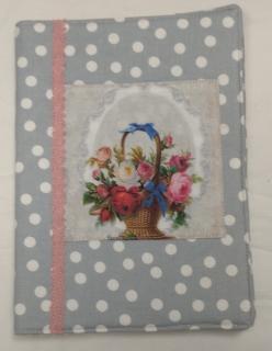 Obal na knihu nebo diář - 17 x 22,5 cm -  Košík v květinami