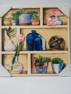 Obraz na desce 30 x 30 cm - Květinová police