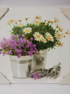 Obraz na desce 30 x 30 cm - Květiny ve kbelíku