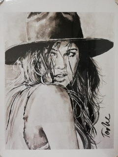 Obraz na desce 60 x 50 cm - Kresba ženy v klobouku