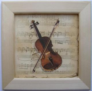 Obrázek 15 x 15 cm - dřevěný rámeček  - Housle