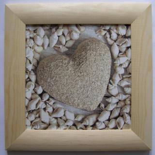 Obrázek 15 x 15 cm - dřevěný rámeček  - Srdce z písku