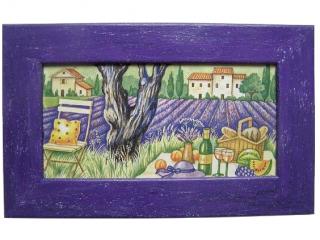 Obrázek dřevěný malovaný rámeček 12 x 24 cm - Levandulové pole