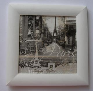 Obrázek dřevěný malovaný rámeček 19 x 19 cm - Černobíle Paříž
