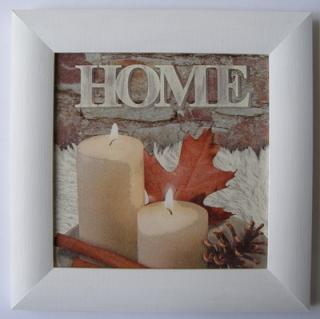 Obrázek dřevěný malovaný rámeček 19 x 19 cm - HOME, svíčky