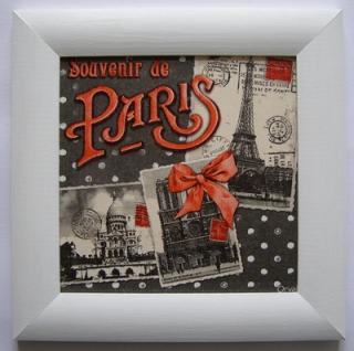 Obrázek dřevěný malovaný rámeček 19 x 19 cm - Paris červená