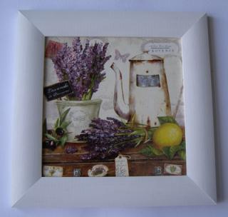 Obrázek dřevěný malovaný rámeček 19 x 19 cm - Provence levandule
