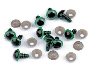 Oči glitrové s pojistkou Ø10 mm - zelené - sada 2ks