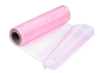 Organza šíře 21 cm obšitá - barva 43 růžová dětská  (cena za metr)