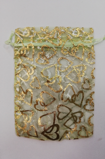 Organzový sáček - 12 x 15 cm - srdíčka zelenkavá