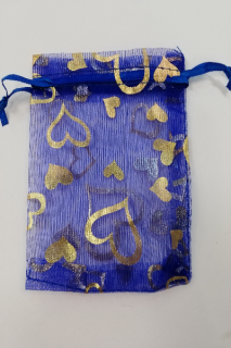 Organzový sáček - 12 x 9 cm - srdíčka modrá