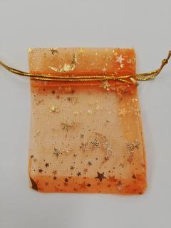 Organzový sáček - 9 x 7 cm - hvězdy, měsíc - oranžový