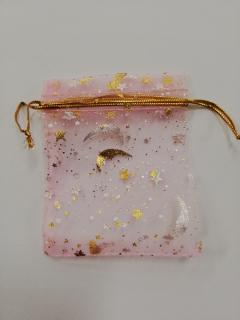 Organzový sáček - 9 x 7 cm - hvězdy, měsíc - růžový