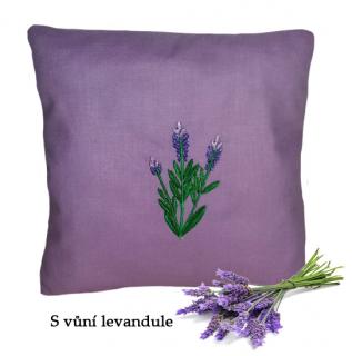 Polštářek 20 x 20 cm duté vlákno a levandule sv.fialový - výšivka Levandule