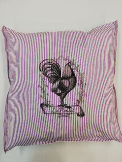 Polštářek 40 x 40 cm duté vlákno fialový proužek - slepice