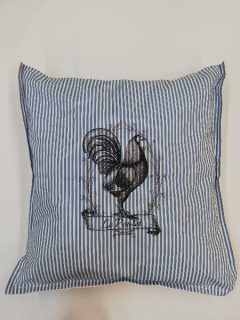 Polštářek 40 x 40 cm duté vlákno modrý proužek - slepice