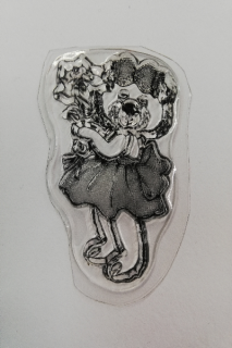 Razítko silikonové - medvídek s kyticí - 5,5 x 3 cm
