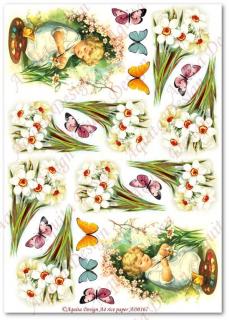 Rýžový papír A4 pro tvoření - Dítě, malíř, motýl, narcisky, jaro AD167
