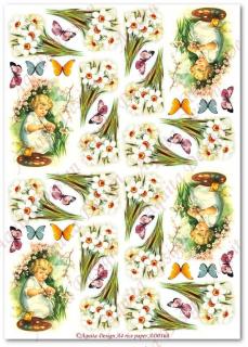 Rýžový papír A4 pro tvoření - Dítě, malíř, motýl, narcisky, jaro AD168