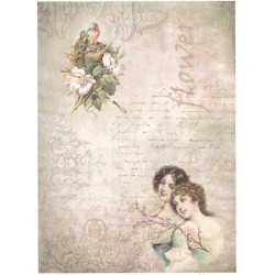 Rýžový papír A4 pro tvoření - Dvě dívky, ptačí hnízdo, flower