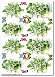 Rýžový papír A4 pro tvoření - Konvalinky, motýlci AD133