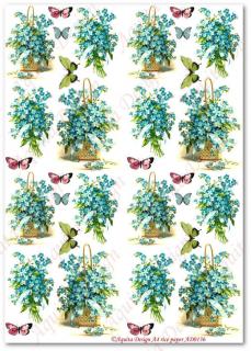 Rýžový papír A4 pro tvoření - Konvalinky, motýlci AD136