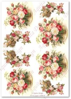 Rýžový papír A4 pro tvoření - Kytice růží, ornament AD630