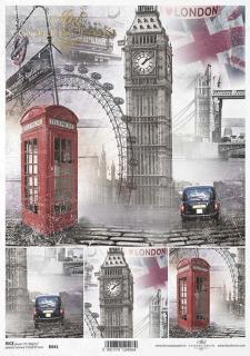Rýžový papír A4 pro tvoření - London, telefon, Big Ben symboly - R841