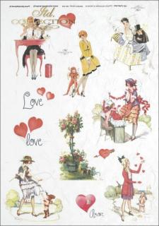 Rýžový papír A4 pro tvoření - Love, láska, amor, srdíčka - R294