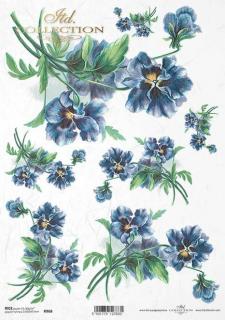 Rýžový papír A4 pro tvoření - Modré květy - R968