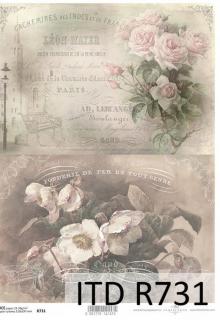 Rýžový papír A4 pro tvoření - Písmo,růže,květy,2 motivy - R731 (SKLADEM)