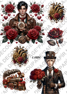 Rýžový papír A4 pro tvoření - Steampunk Valentine - KB551