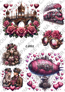 Rýžový papír A4 pro tvoření - Steampunk Valentine - KB552