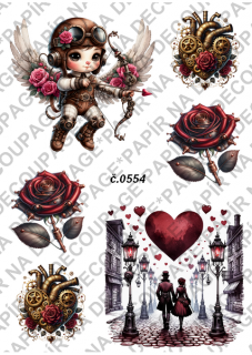 Rýžový papír A4 pro tvoření - Steampunk Valentine - KB554