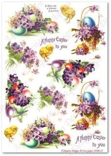 Rýžový papír A4 pro tvoření - Vejce, kuřátko, květinky AD122