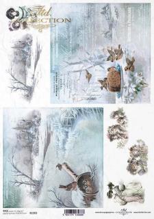 Rýžový papír A4 pro tvoření - Zima,krajina,ptáci,děti - R1283 (SKLADEM)