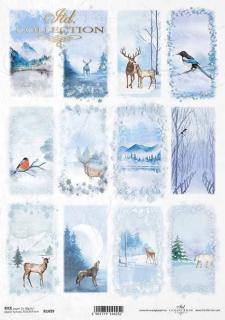Rýžový papír A4 pro tvoření - Zimní krajinky, zvířata - R1499