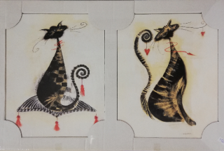 Sada 2x obraz na desce 24 x 30 cm - Kočky