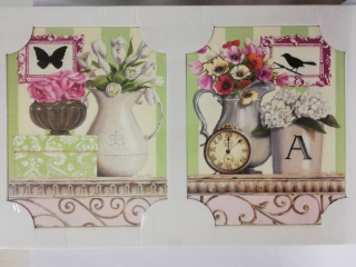 Sada 2x obraz na desce 24 x 30 cm - Květiny ve váze na komodě