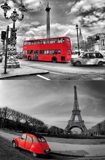Sada 2x obraz na desce 25 x 20 cm - Paříž a Londýn