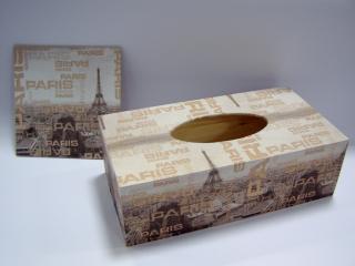Sada - dřevěná krabička a obrázek - Hnědá Paříž